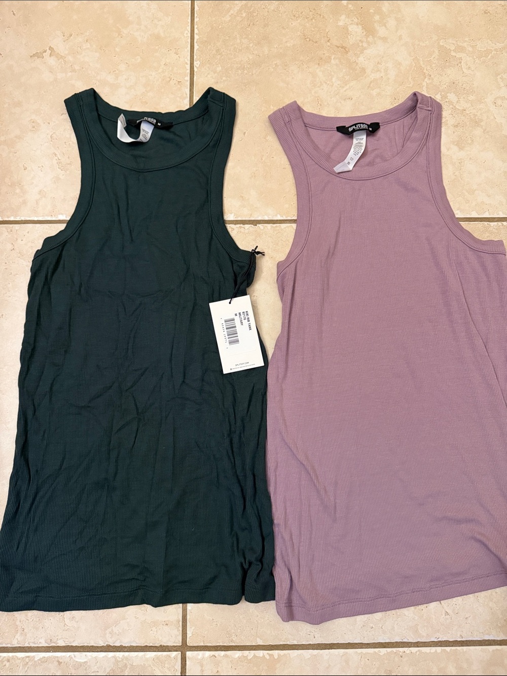 Splits59 Ribbed Tank Duo - Forest Green & Mauve